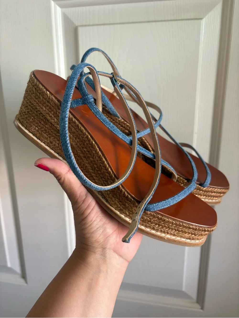 Jimmy Choo Blue Denim Espadrille Wedge Sandals.. gorgeous!!!